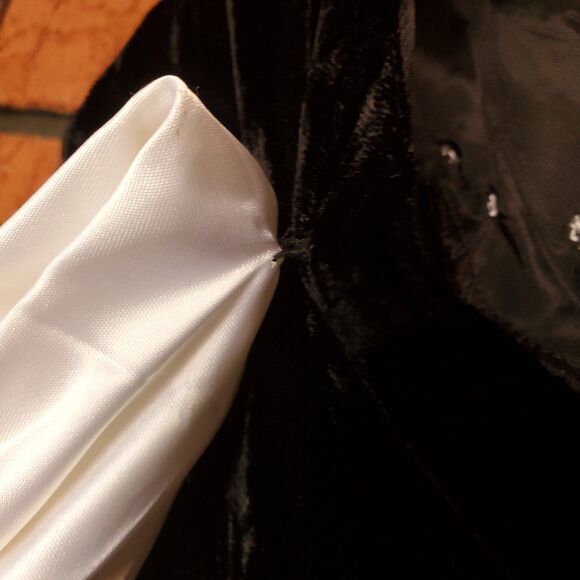 Vintage Roberta Black Velvet Maxi Dress 26" Waist White Bow Beaded Lace - Picture 10 of 14